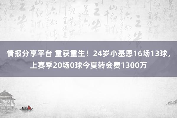 情报分享平台 重获重生！24岁小基恩16场13球，上赛季20场0球今夏转会费1300万