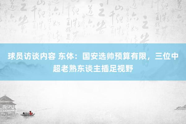 球员访谈内容 东体：国安选帅预算有限，三位中超老熟东谈主插足视野