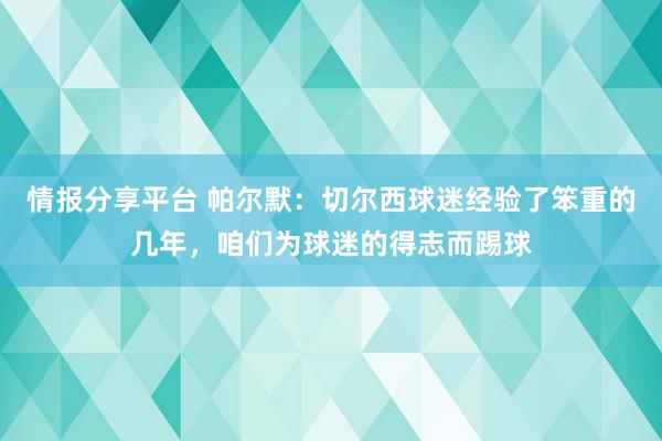 情报分享平台 帕尔默：切尔西球迷经验了笨重的几年，咱们为球迷的得志而踢球