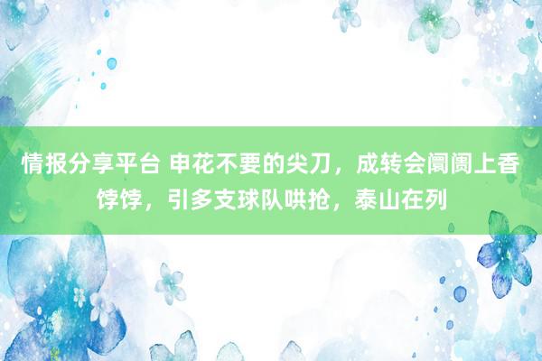 情报分享平台 申花不要的尖刀，成转会阛阓上香饽饽，引多支球队哄抢，泰山在列